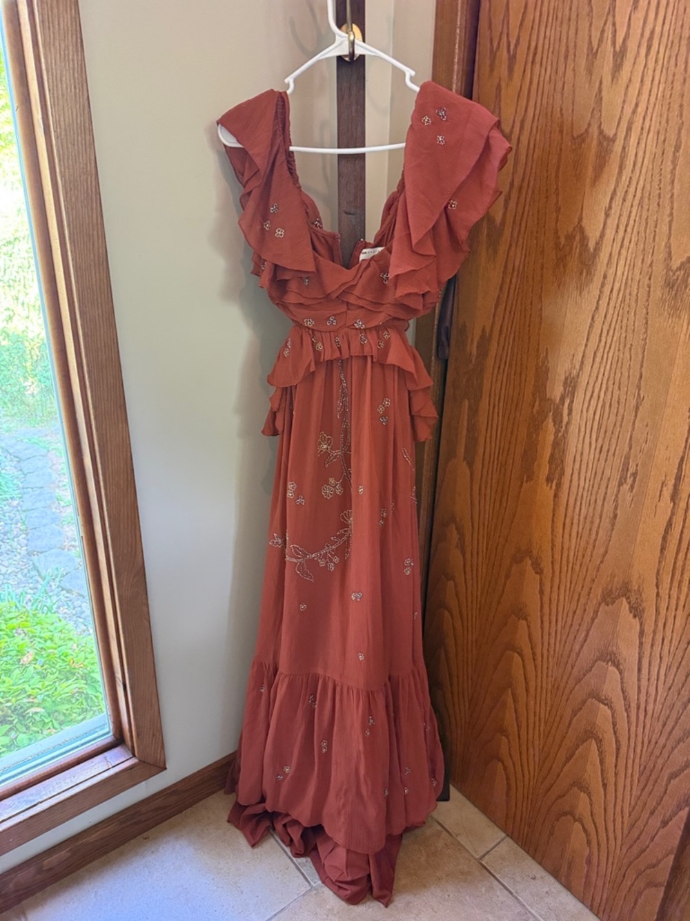 ASOS Off The Shoulder Ruffle Rust Dress - Picture 3 of 7